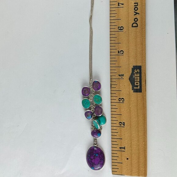 Imitation Turquoise & Purple Stone Necklace With 925 Silver Chain - Picture 5 of 5